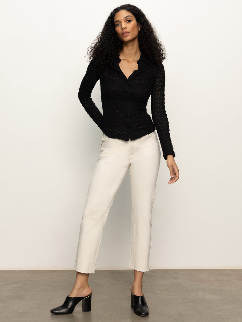 Dreamgirl Lace Button Up Top Black alt 4