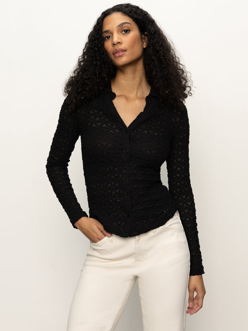 Dreamgirl Lace Button Up Top Black alt 2