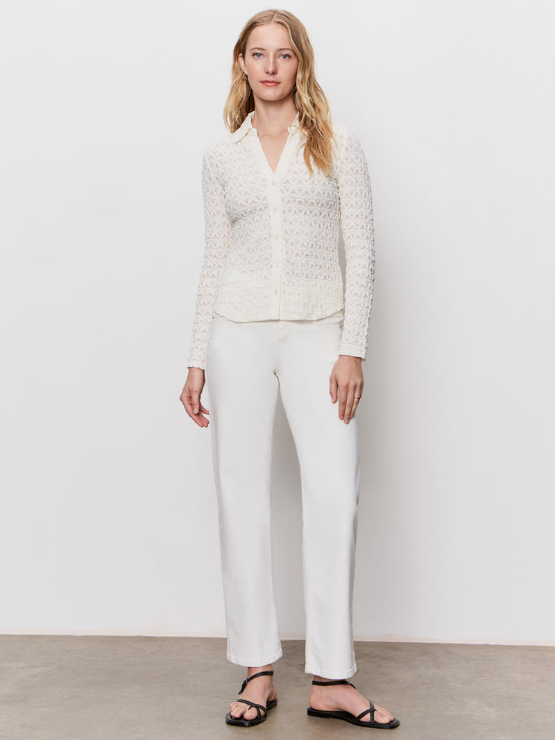 Dreamgirl Lace Button Up Top Chalk alt 4