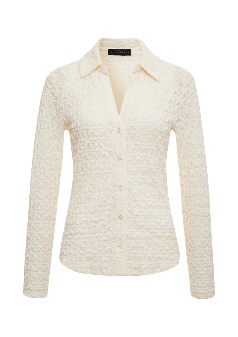 Dreamgirl Lace Button Up Top Chalk alt 5