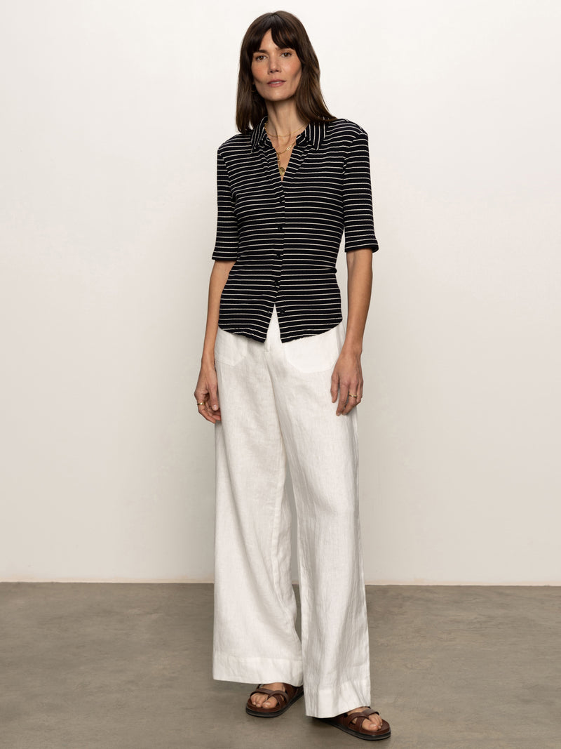 Half Sleeve Ribbed Knit Shirt Black Chalk Stripe alt 5
