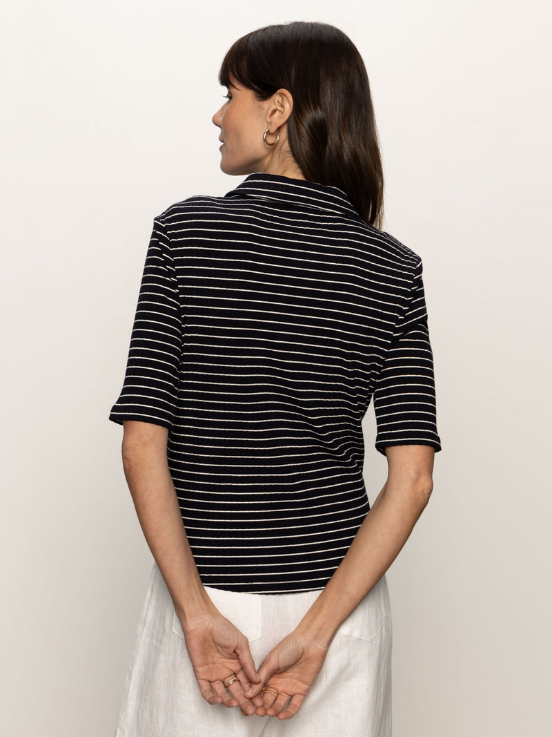 Half Sleeve Ribbed Knit Shirt Black Chalk Stripe alt 2