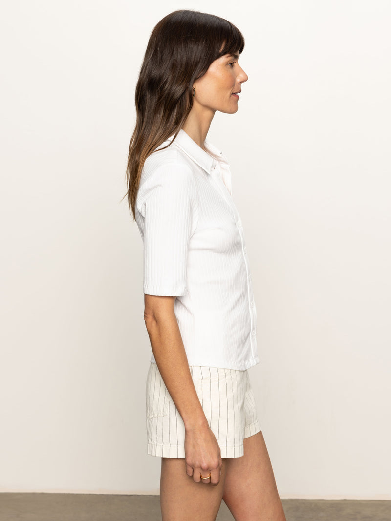 Half Sleeve Ribbed Knit Shirt White alt 4