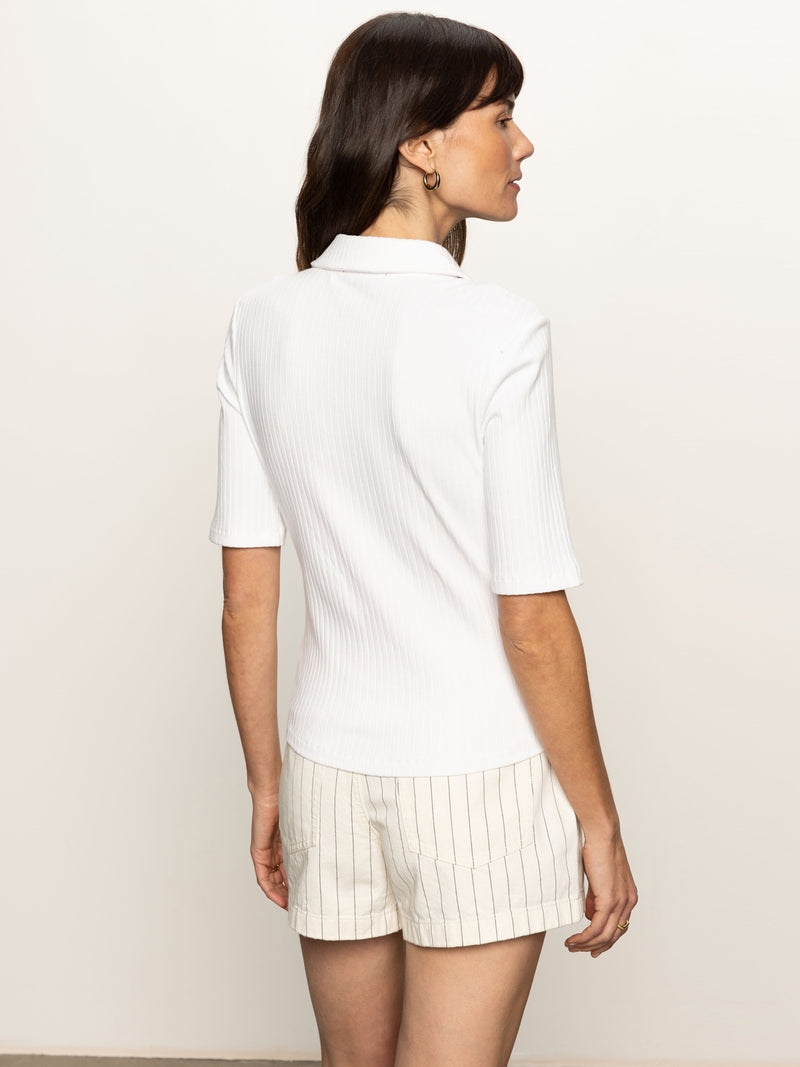 Half Sleeve Ribbed Knit Shirt White alt 2
