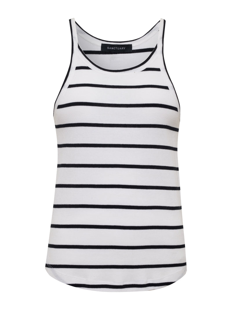 Ribbed Racer Tank White Black Stripe alt 6