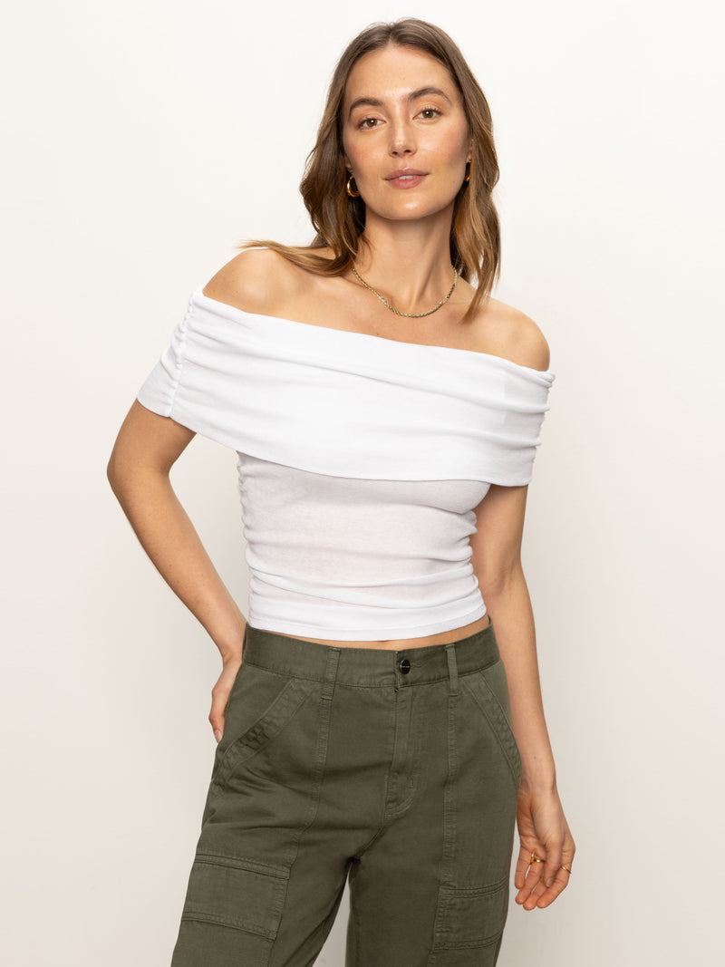 Off Shoulder Rib Tee White alt 4