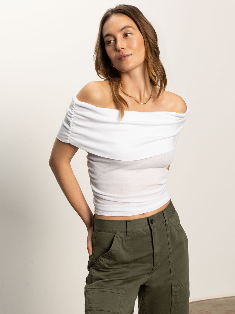 Off Shoulder Rib Tee White alt 1