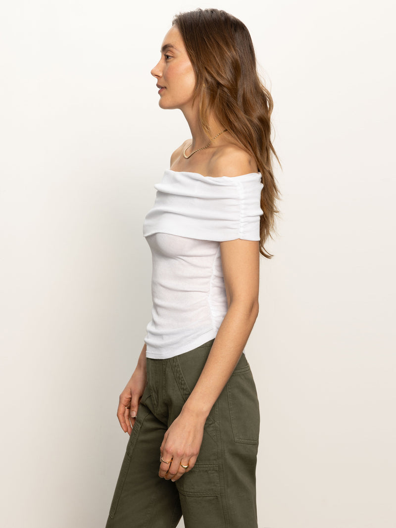 Off Shoulder Rib Tee White alt 3