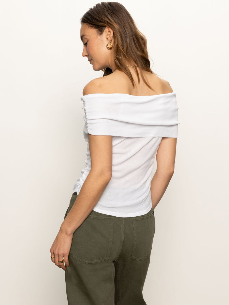 Off Shoulder Rib Tee White alt 2