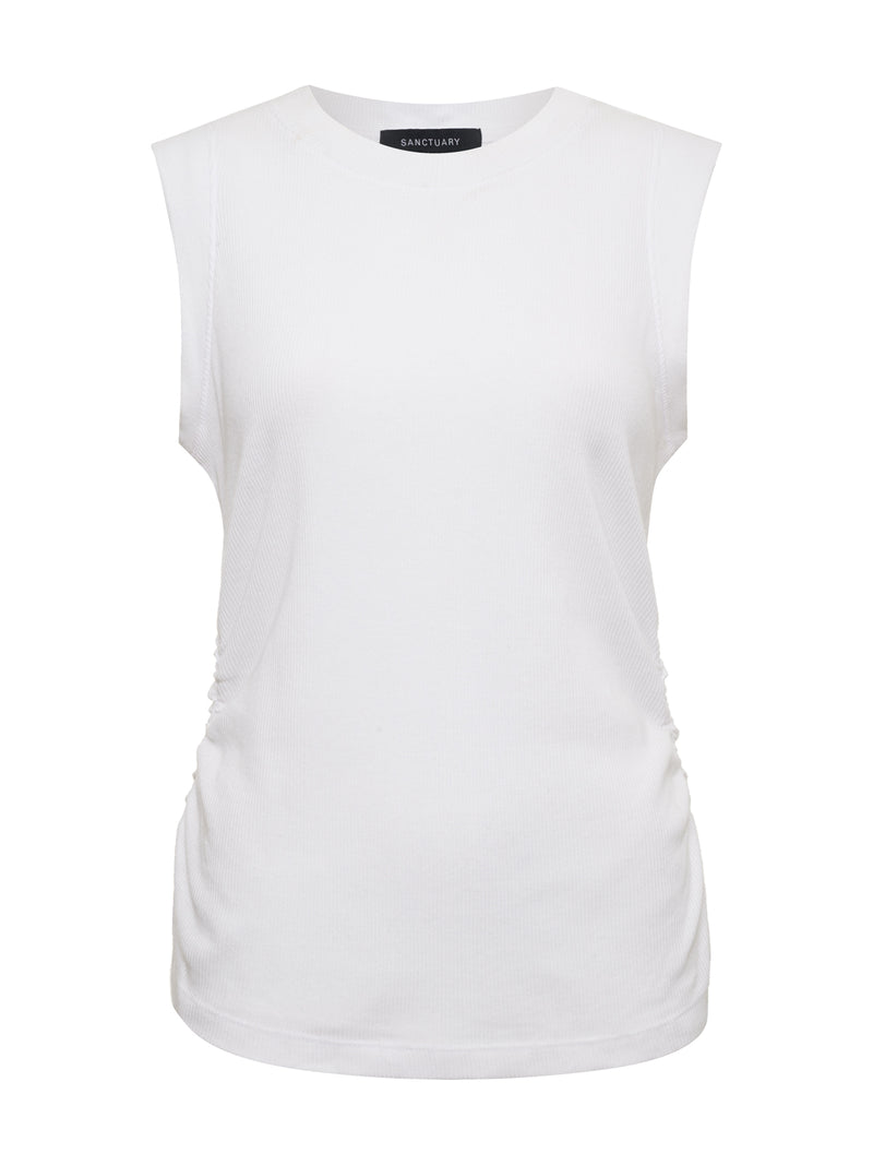 Ribbed Ruched Tank White alt 5