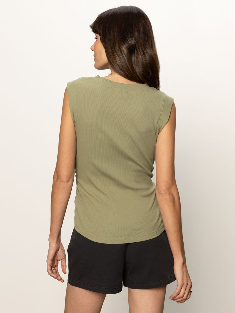 Ribbed Ruched Tank Sage alt 3