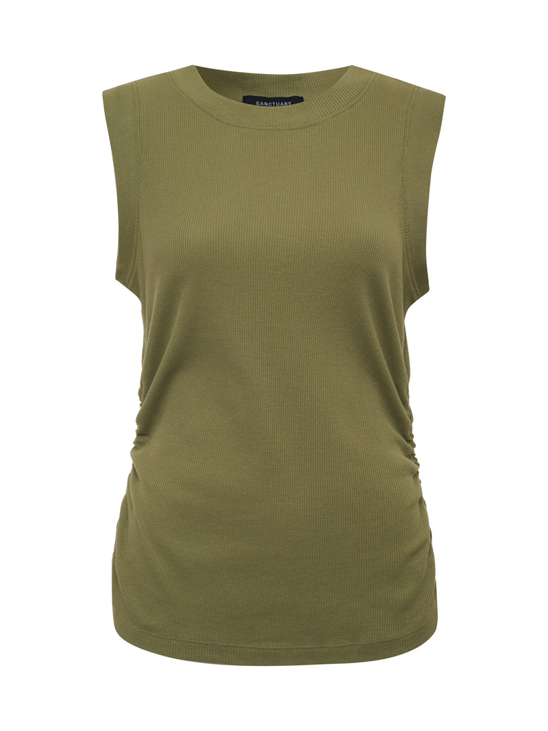 Ribbed Ruched Tank Sage alt 6