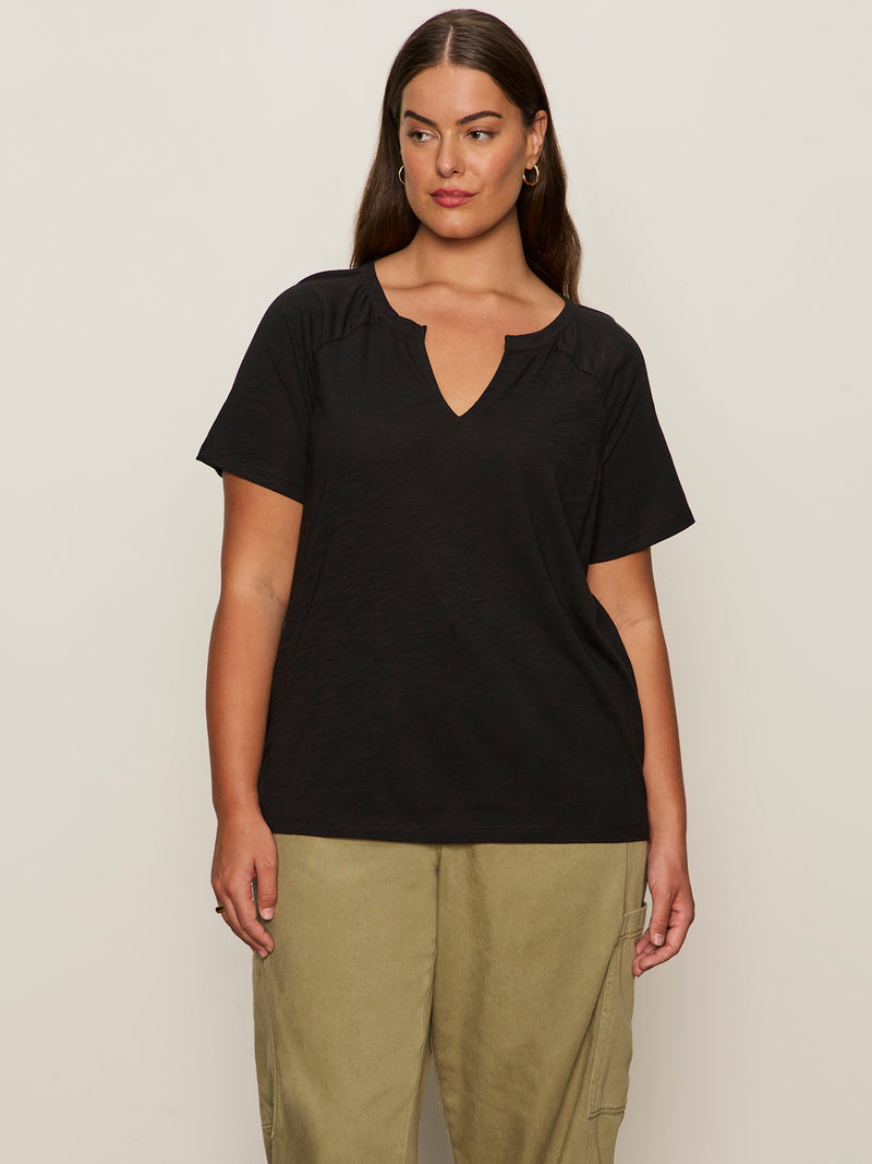 Notch Neck Tee Black Extended Sizing alt 1