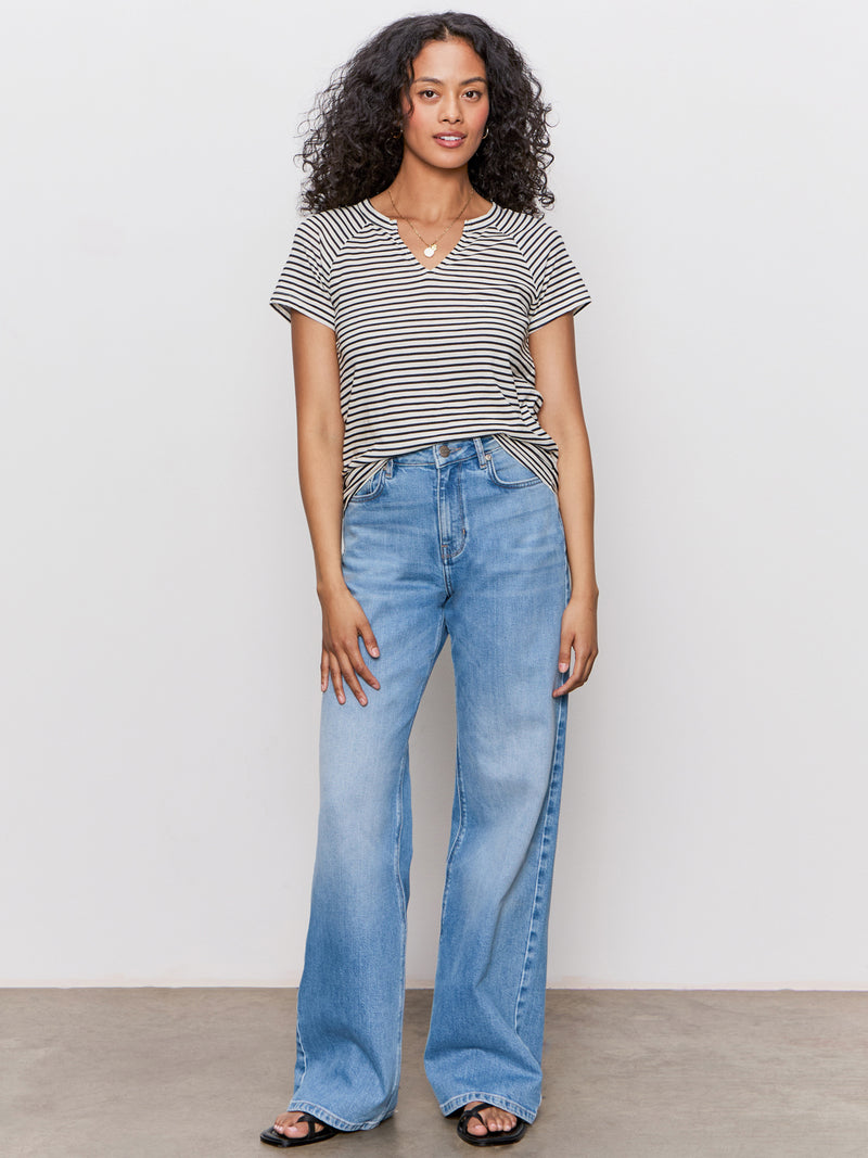 Notch Neck Tee Light Oat/Black Stripe alt 4