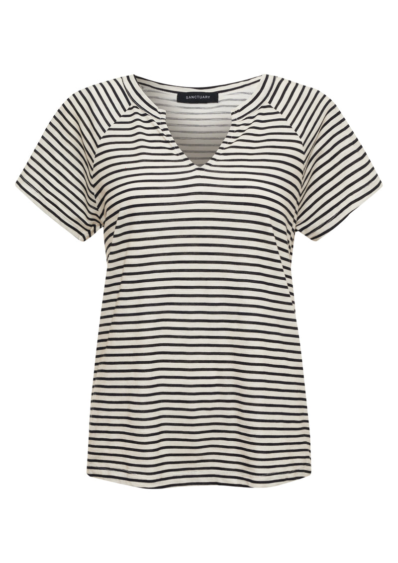 Notch Neck Tee Light Oat/Black Stripe alt 5