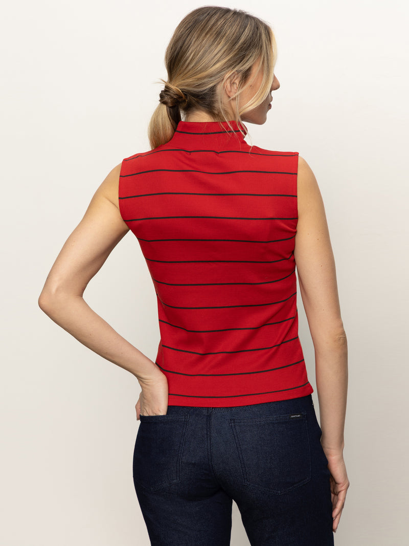 Sleeveless Zip Mock Top Red Energy/Black Stripe alt 4