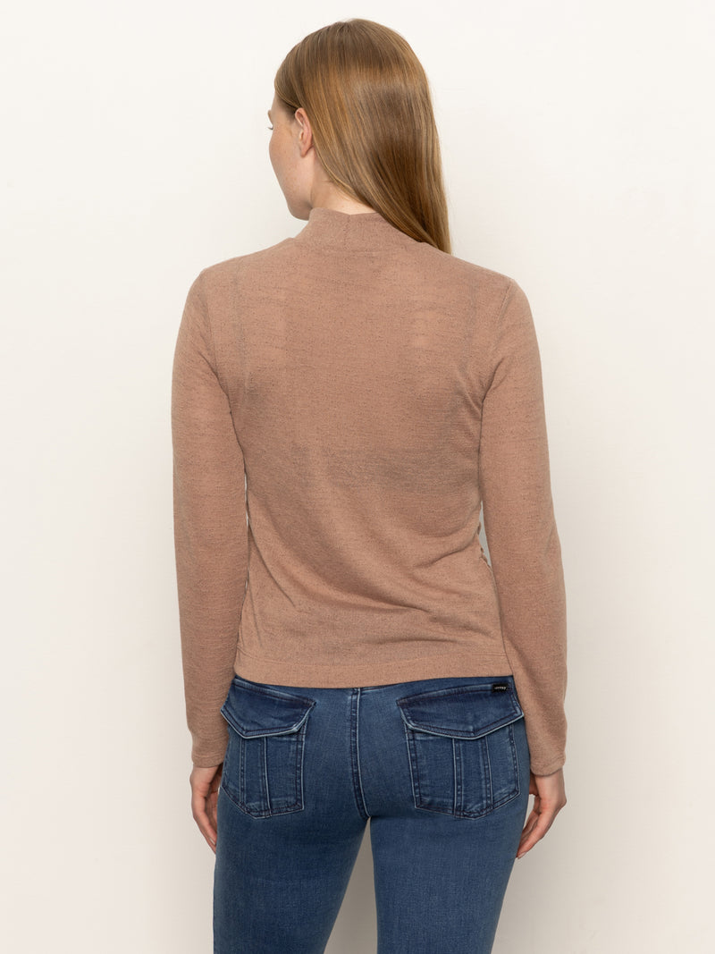 Long Sleeve Draped Mock Neck Top Mocha alt 3