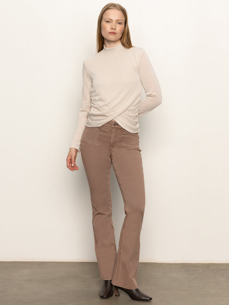 Long Sleeve Draped Mock Neck Top Mother Of Pearl alt 5