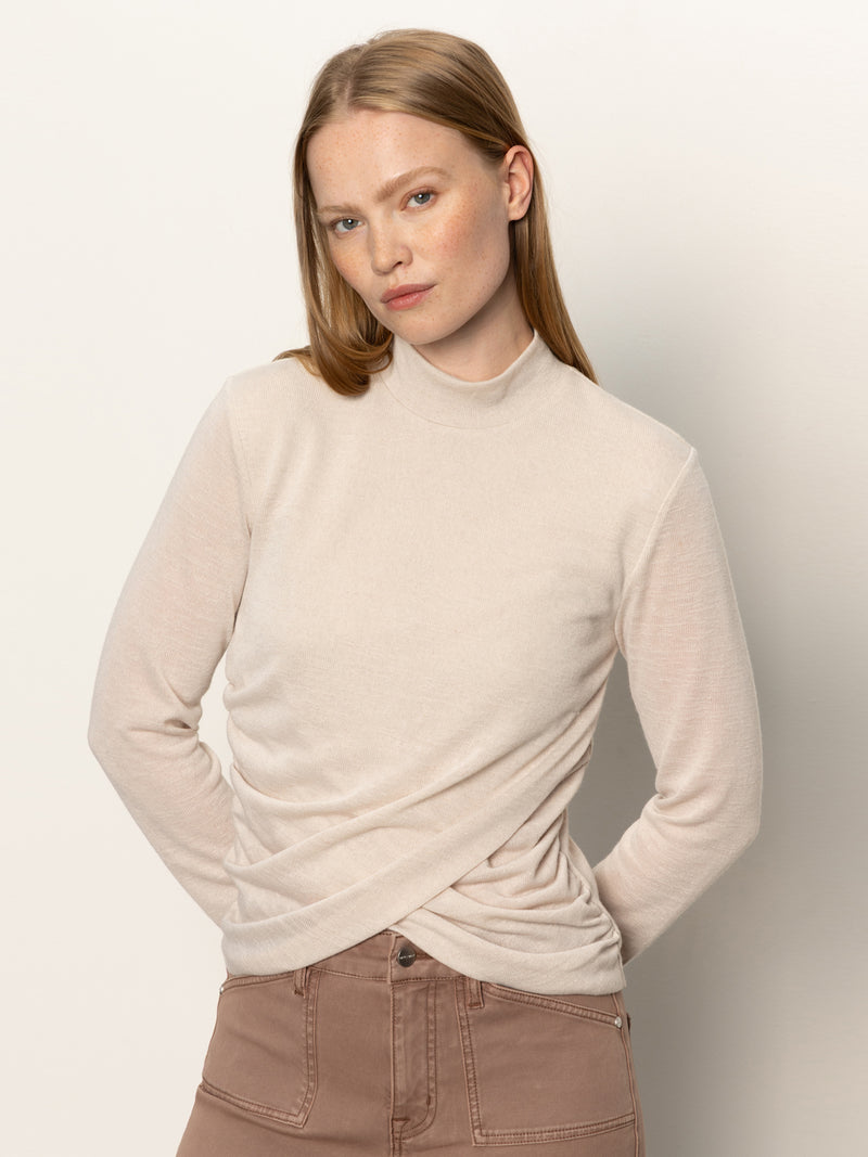 Long Sleeve Draped Mock Neck Top Mother Of Pearl alt 1