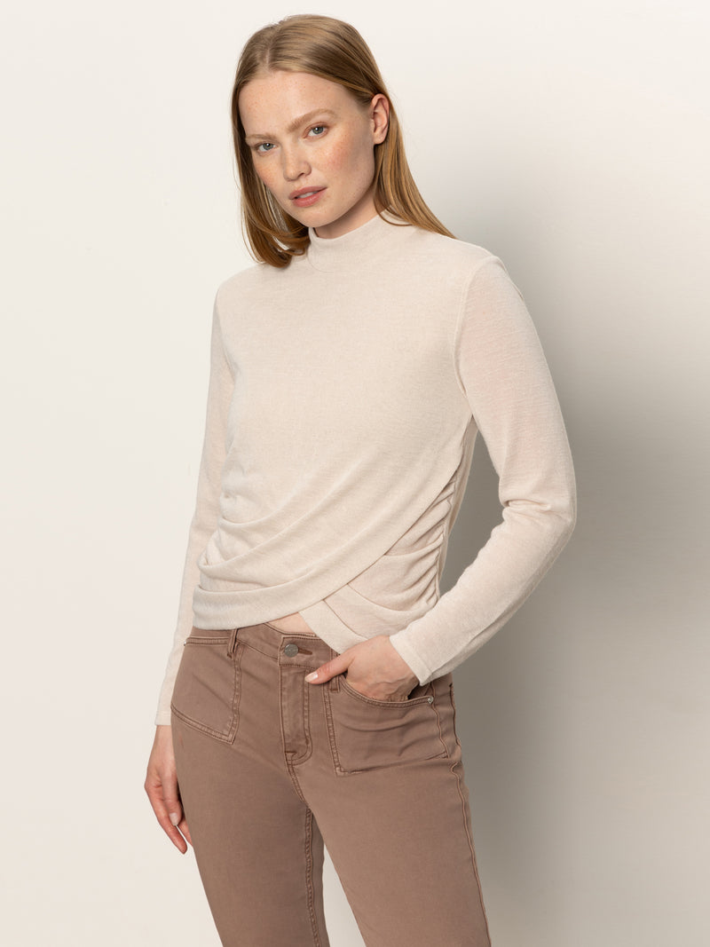 Long Sleeve Draped Mock Neck Top Mother Of Pearl alt 2