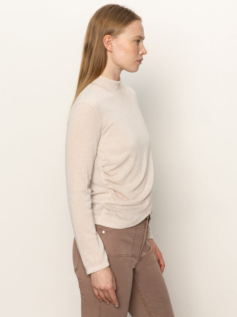 Long Sleeve Draped Mock Neck Top Mother Of Pearl alt 3