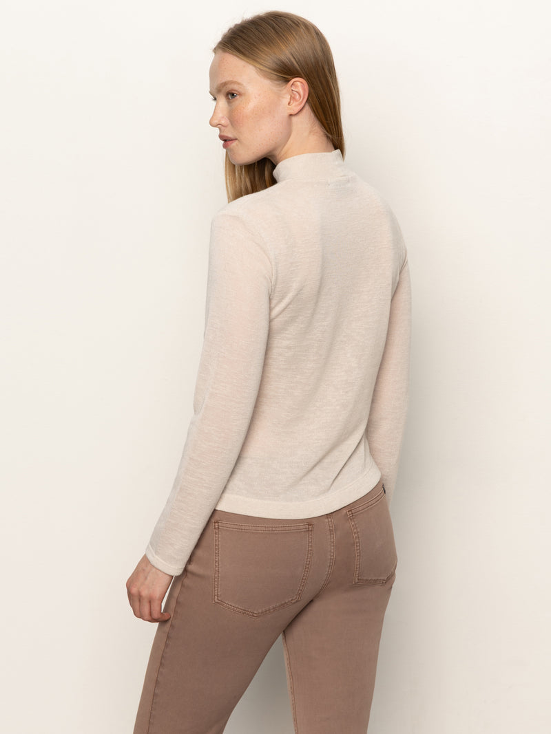 Long Sleeve Draped Mock Neck Top Mother Of Pearl alt 4