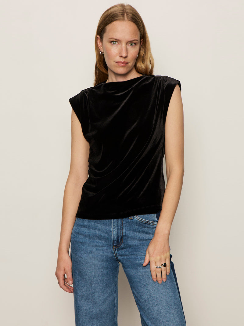 Pleated Sleeveless Top Black alt 1