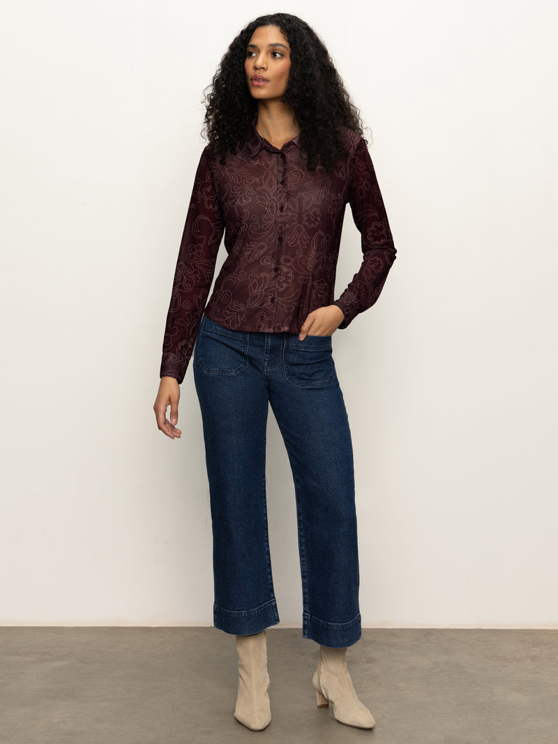 Fitted Mesh Button Down Top Boheme alt 5
