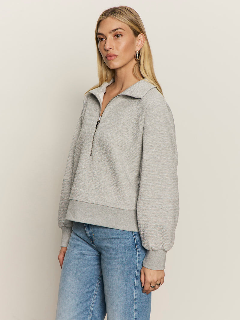 Textured Zip Up Popover Heather Grey alt 2