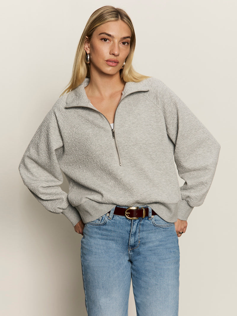 Textured Zip Up Popover Heather Grey