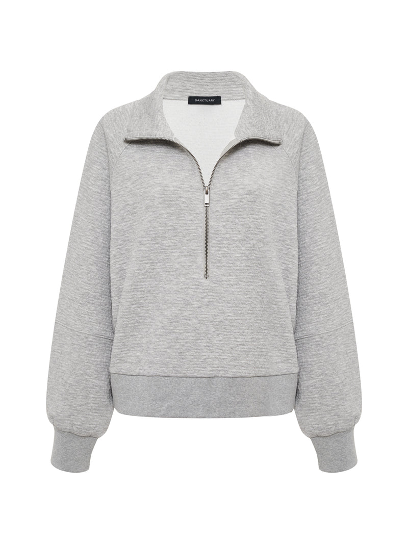 Textured Zip Up Popover Heather Grey alt 5