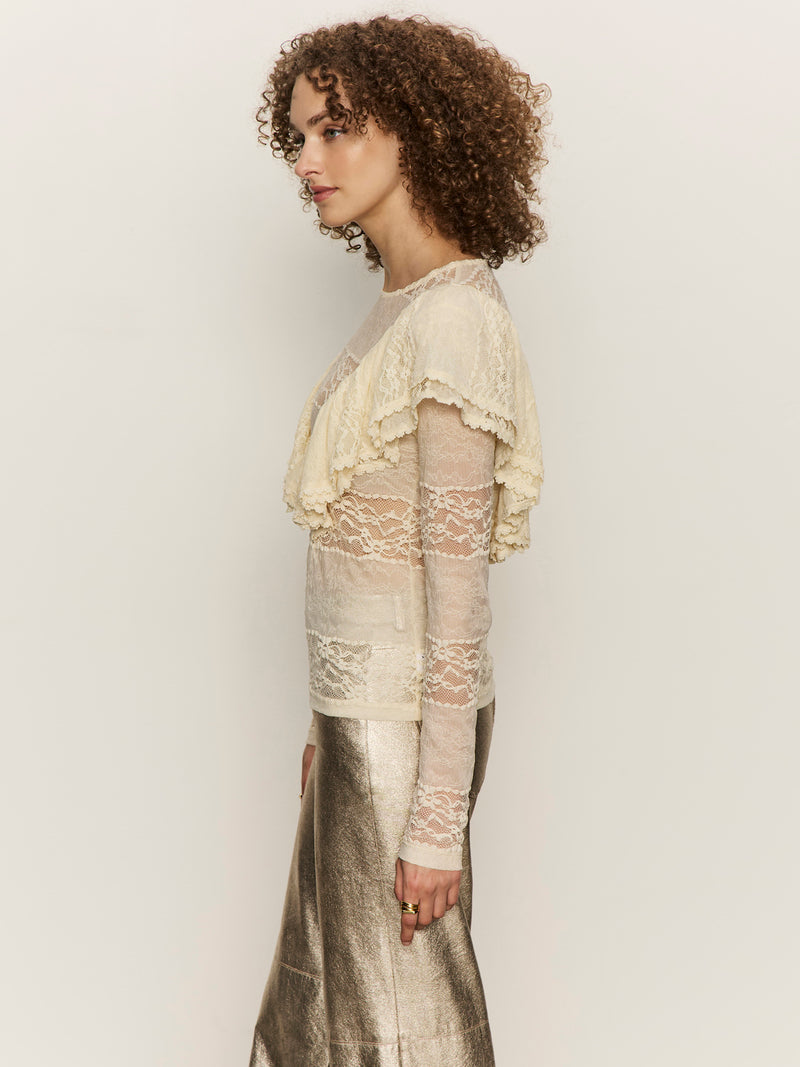 Ruffle Lace Tee Vintage Ivory alt 1