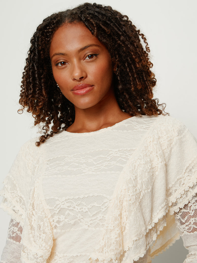 Ruffle Lace Tee Vintage Ivory alt 3