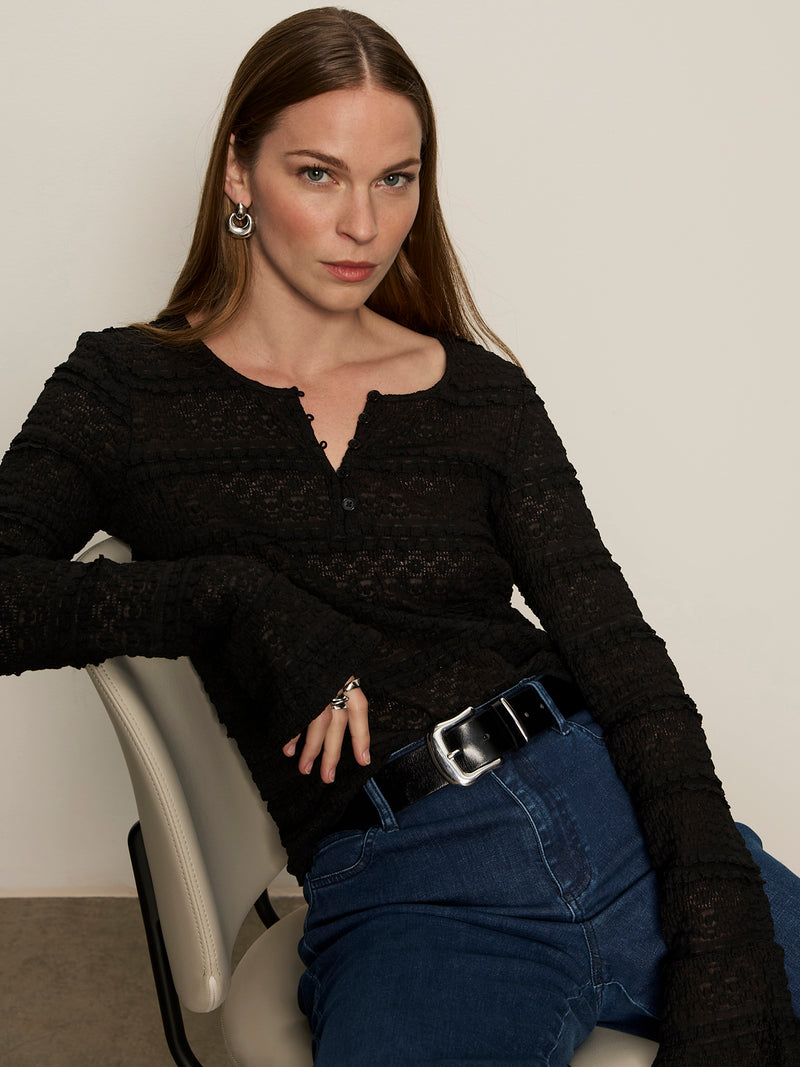 Lovely Lace Button Front Top Black alt 4