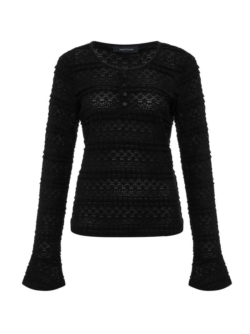 Lovely Lace Button Front Top Black Extended Sizing alt 5