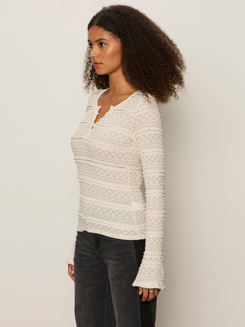 Lovely Lace Button Front Top Vintage Ivory alt 2