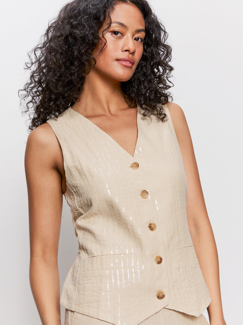 Relaxed Modern Vest Sand Sequin Stripe alt 4