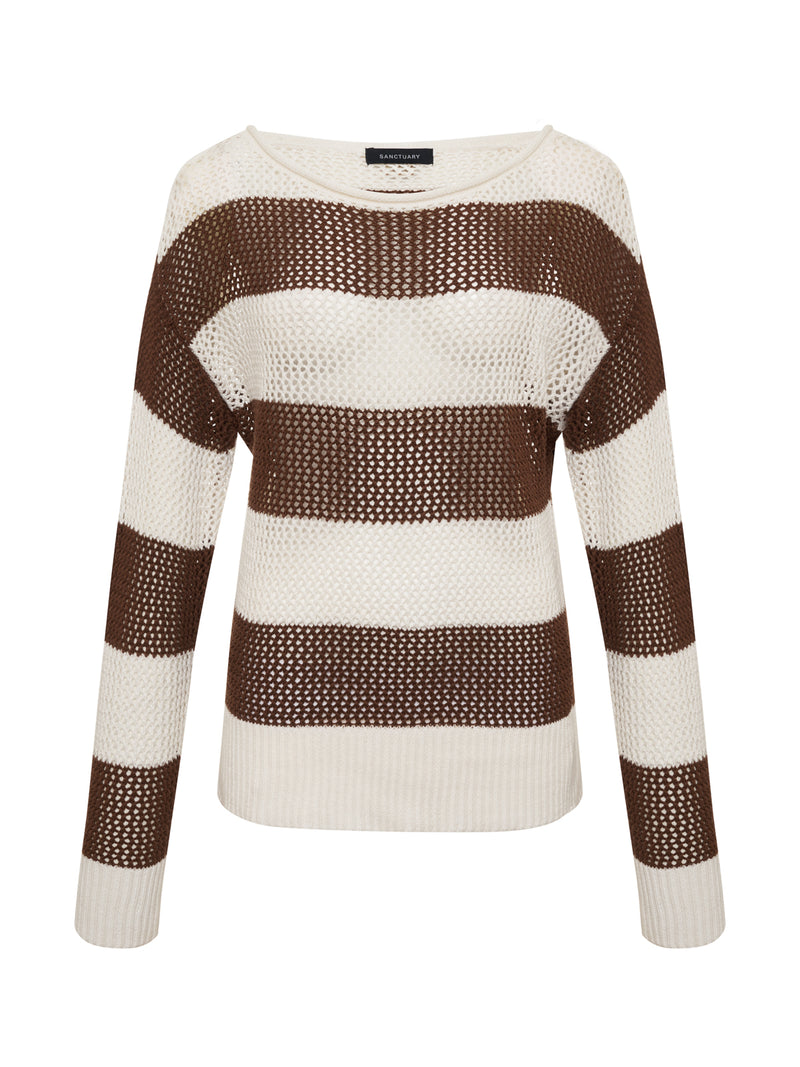 Open Knit Sweater Chalk / Sepia Stripe alt 6