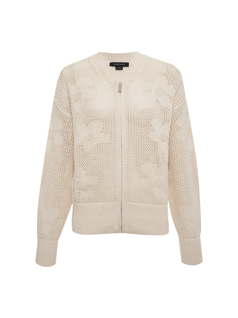 Flower Pop Open Stitch Jacket Eco Natural Extended Sizing alt 4