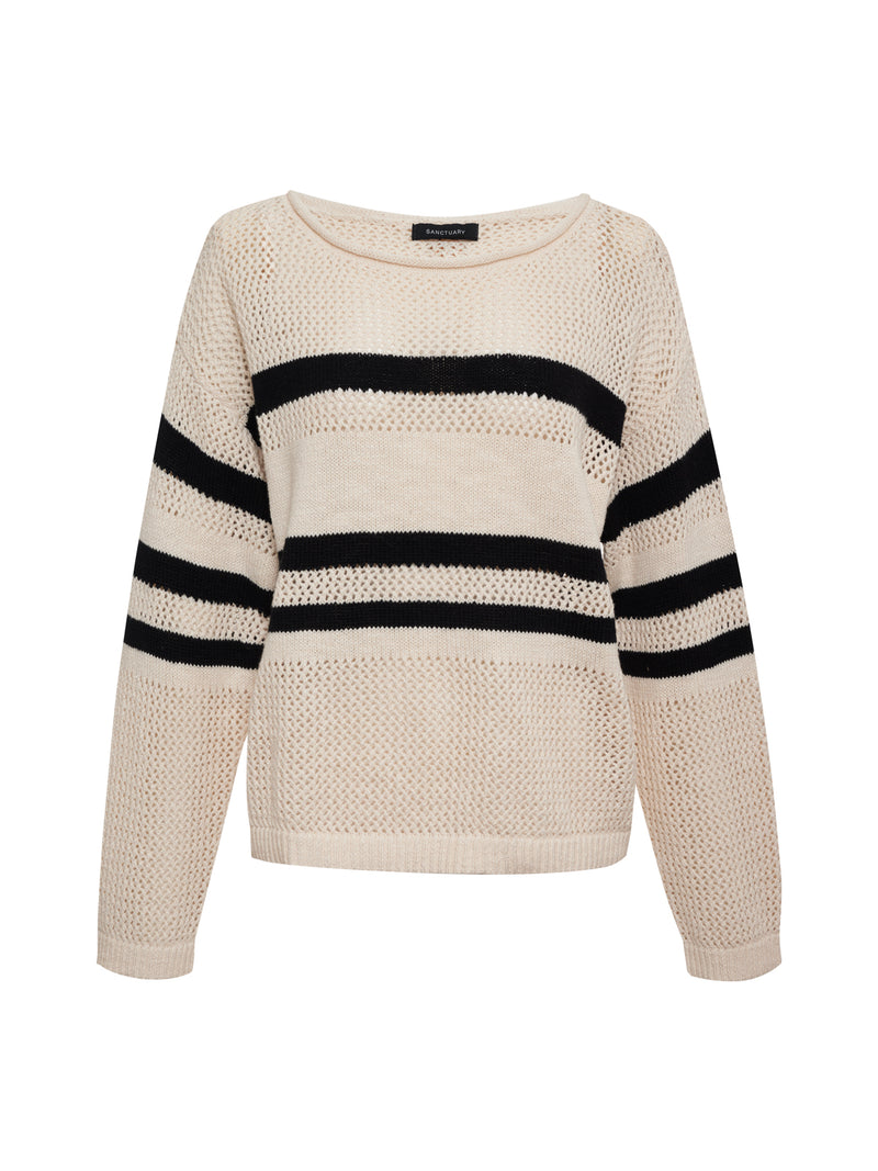 Sporty Stripe Open Knit Sweater Eco Natural / Black Stripe Extended Sizing alt 4