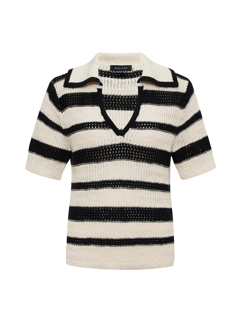 Knitted Collared Top Black Chalk alt 5