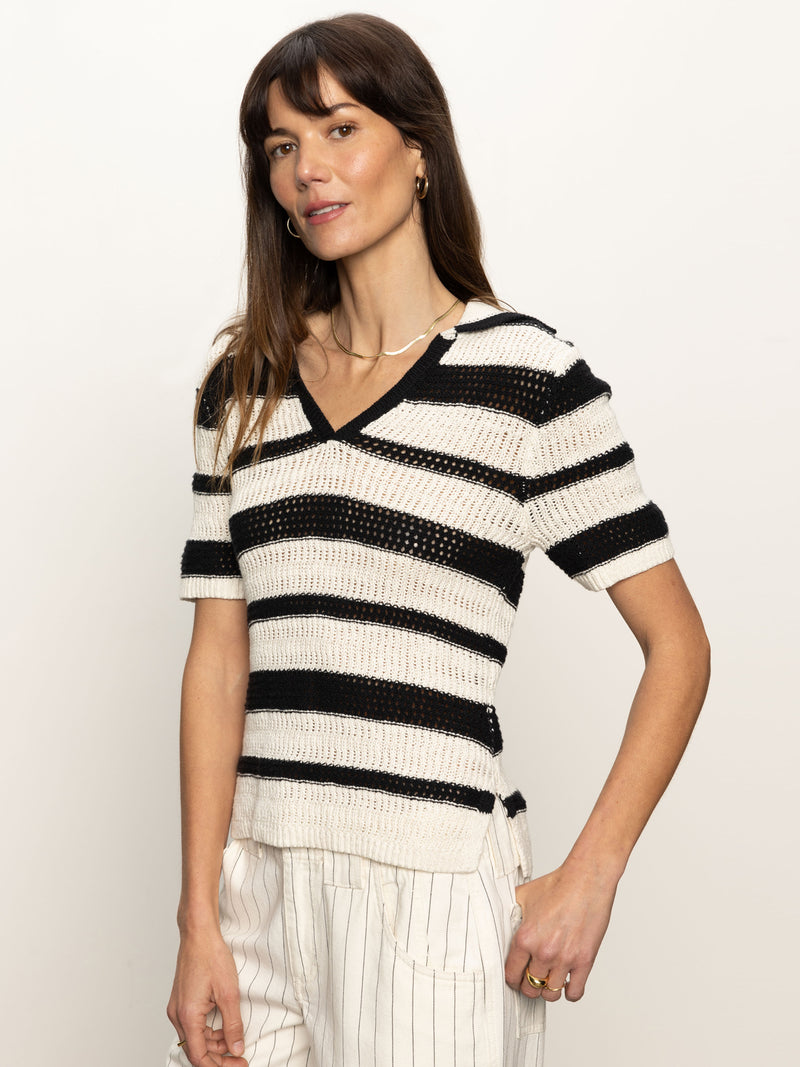 Knitted Collared Top Black Chalk alt 4