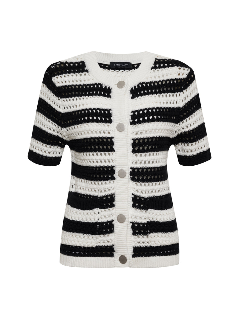 Open Knit Sweater Jacket Chalk / Black Stripe alt 5