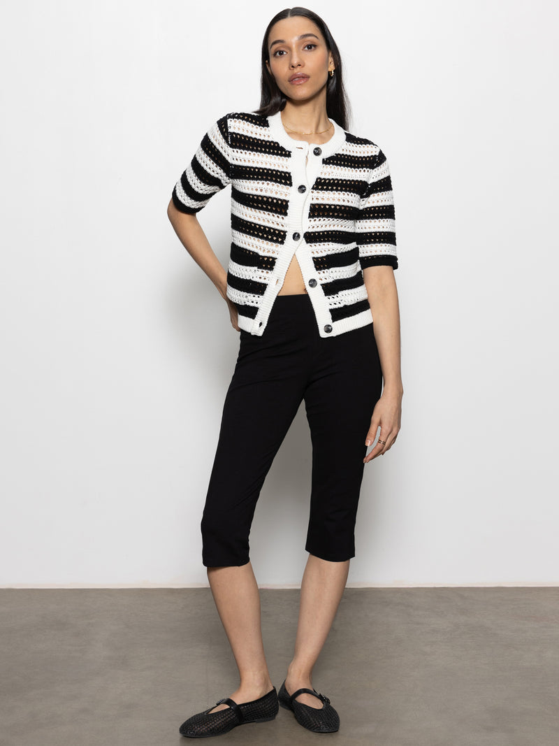 Open Knit Sweater Jacket Chalk / Black Stripe alt 4
