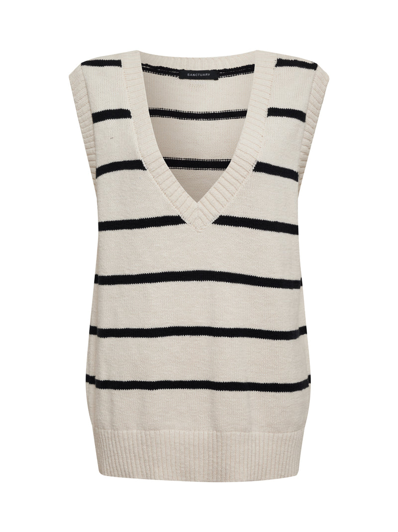 Boyfriend Sweater Vest Chalk with Black alt 6