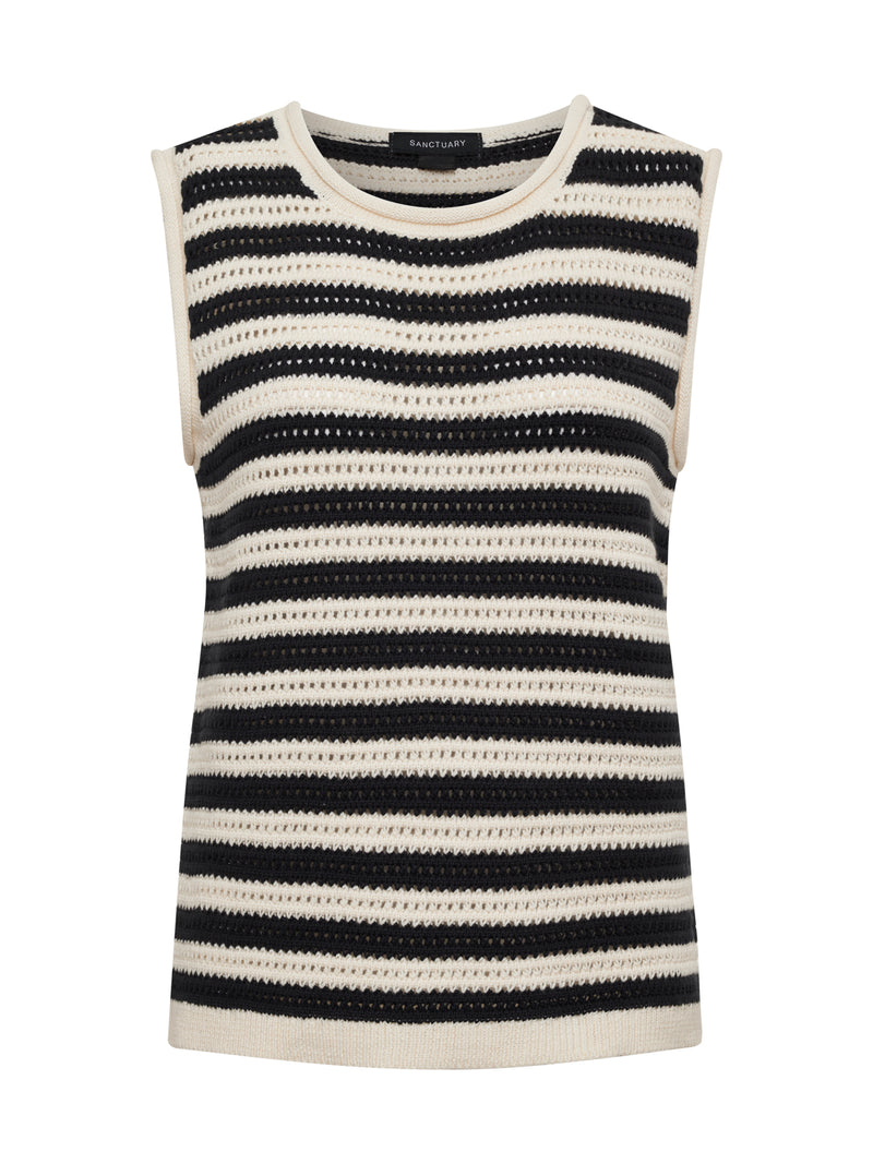 Crochet Shell Sweater Chalk Black Stripe alt 5