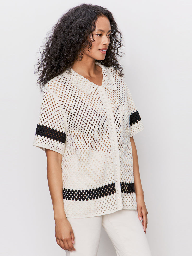 Crochet Resort Shirt Macrame Black alt 3