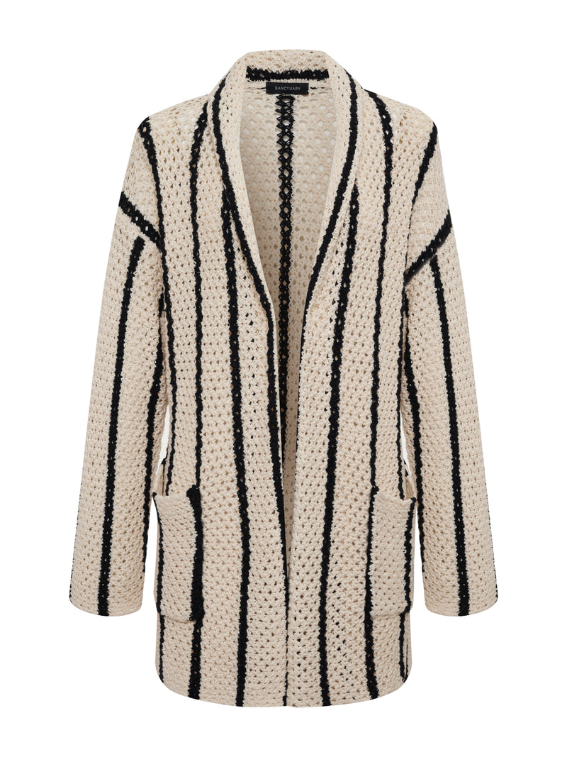 Openwork Beach Cardi Chalk Black Stripe alt 5