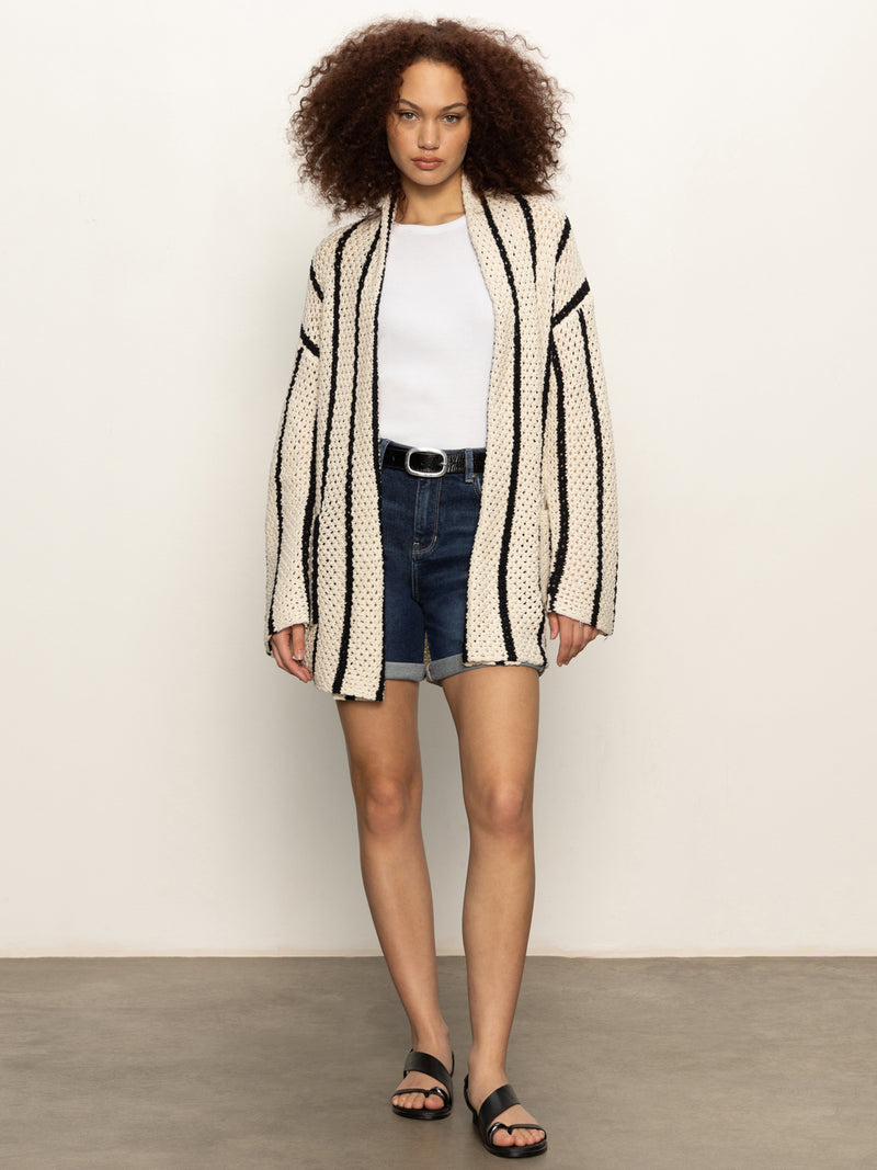 Openwork Beach Cardi Chalk Black Stripe alt 4