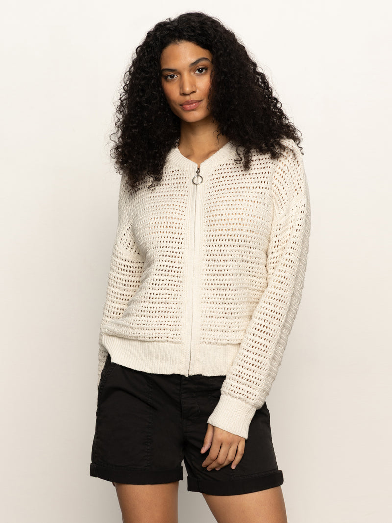 Open Knit Bomber Jacket Chalk alt 4